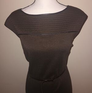 Studio M Textured Brown Leather Trim Stretch Dress SZ XL/14